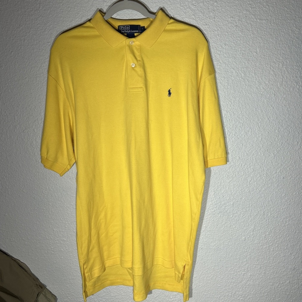 Polo By Ralph Lauren 100% Cotton Polo Shirt Size Large Yellow With Blue Pony